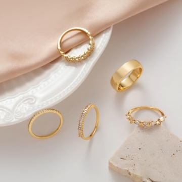 FUNEIA Stackable Gold Rings Set for Women, Non-Tarnish, 14K Gold
