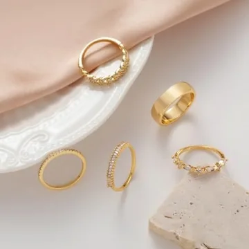FUNEIA Stackable Gold Rings Set for Women, Non-Tarnish, 14K Gold