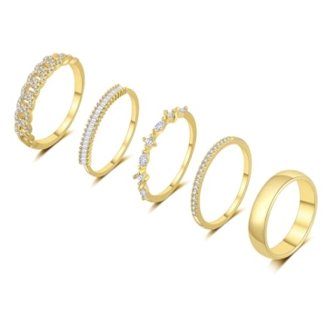 FUNEIA Stackable Gold Rings Set for Women, Non-Tarnish, 14K Gold