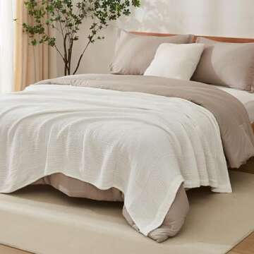 EMME Cotton Blanket for Couch Breathable Gauze All Season Soft and Lightweight Muslin White Throw Blankets for Adults (White, 50"x70")