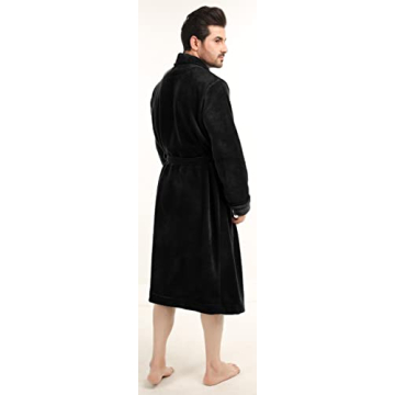 NY Threads Luxurious Men's Shawl Collar Fleece Bathrobe Long Spa Robe, Small-Medium, Black