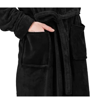 NY Threads Luxurious Men's Shawl Collar Fleece Bathrobe Long Spa Robe, Small-Medium, Black
