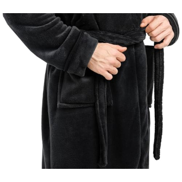 NY Threads Luxurious Men's Shawl Collar Fleece Bathrobe Long Spa Robe, Small-Medium, Black