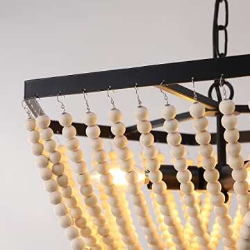 TOCHIC Wood Bead Chandelier, Boho Light Fixtures Ceiling Hanging Pendant, Coastal Decor Farmhouse Dining Room Lighting for Bedroom, Living Room, Entryway, Nursery, 20.8" Dia