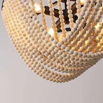 TOCHIC Wood Bead Chandelier, Boho Light Fixtures Ceiling Hanging Pendant, Coastal Decor Farmhouse Dining Room Lighting for Bedroom, Living Room, Entryway, Nursery, 20.8" Dia