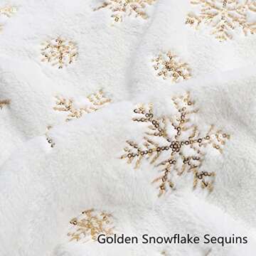 LOMOHOO Christmas Tree Skirt Large White&Gold Luxury Faux Fur with Snowflakes Tree Skirt Christmas Decorations Plush Tree Skirts Xmas Ornaments (Gold Snowflakes, 48 inches/122cm)