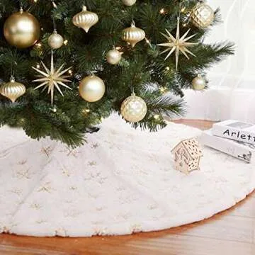 LOMOHOO Luxury Faux Fur Christmas Tree Skirt With Snowflakes