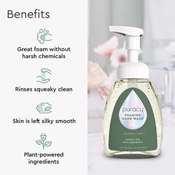 Puracy Foaming Hand Soap - Plant-Powered Natural Hand Soap As Seen on TikTok, Non-Toxic, Sulfate-Free Liquid Soap, Moisturizing Foam Handwash Liquid (Cucumber & Mint, 12 fl oz, 3-Pack)