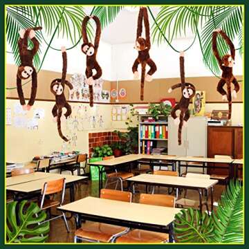 Hungdao 6 Packs Hanging Monkey Stuffed Animal Toy with Hook and Loop Fasteners Hands Stuffed Monkey ...