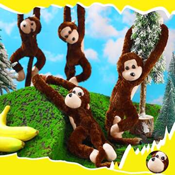 Hungdao 6 Packs Hanging Monkey Stuffed Animal Toy with Hook and Loop Fasteners Hands Stuffed Monkey Plush Toys for Kids (24 Inch)