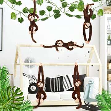 Hungdao 6 Packs Hanging Monkey Stuffed Animal Toy with Hook and Loop Fasteners Hands Stuffed Monkey Plush Toys for Kids (24 Inch)