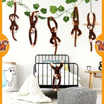 Hungdao 6 Packs Hanging Monkey Stuffed Animal Toy with Hook and Loop Fasteners Hands Stuffed Monkey Plush Toys for Kids (24 Inch)