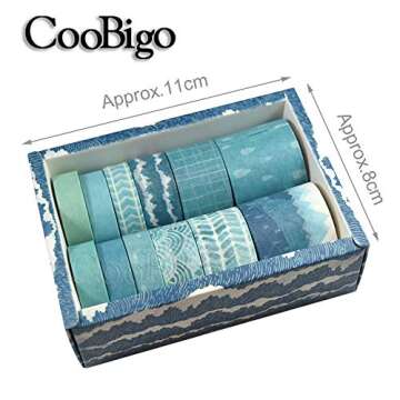 CooBigo Washi Tape Set, 12 Rolls 4 Size Decorative Masking Washi Tapes for Craft, Scrapbook, DIY, Pl...