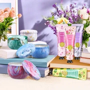 Gift Baskets for Women: Unique Candles & Hand Cream Lotion Gifts Set, Christmas Gifts for Women, Relaxing Spa Holiday Gift Set, Personalized Birthday Gift for Mom Wife Coworkers Nurse Friends Teacher
