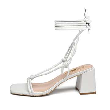 Athlefit Women's Chunky Strappy Sandals Lace Up Square Open Toe Ankle Wrap Heels