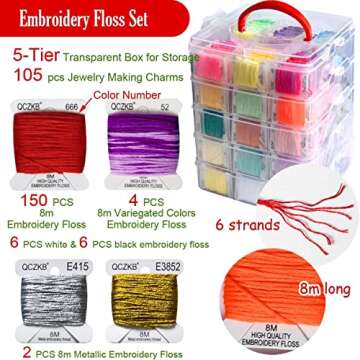 301 Embroidery Floss Set Including Cross Stitch Threads Friendship Bracelet String with 5-Tier Transparent Box, Floss Bobbins and Cross Stitch Kits