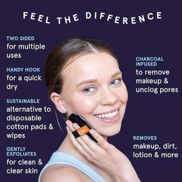 CleanLogic Bath & Body Charcoal Infused Exfoliating Dual-Texture Facial Pads, Face Sponges for Clean...