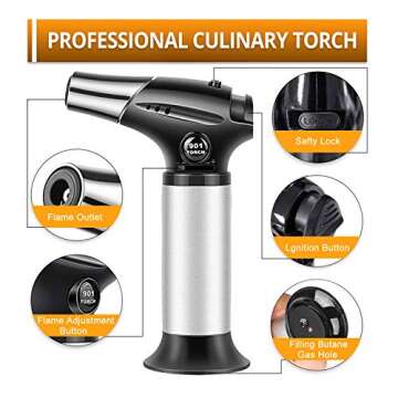 Ideapro Baking Food Torch - Refillable Culinary Torch for Cooking and Crafting
