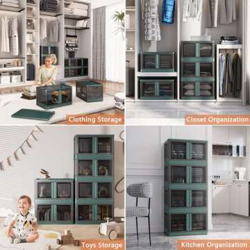 Sineda 8.4 Gallon Collapsible Storage Bins with Lids, 6 Pack - Stackable Storage Bins with Doors and...