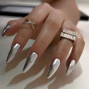Qsnidy Chrome Press On Nails: 24-Piece Metallic Silver Set for Effortless Beauty