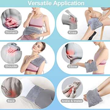 SuzziPad Heating Pad Microwavable with Washable Cover, 8 x 14" Heat Pad for Pain Relief, Heat Pack for Neck, Shoulder, Back, Knee, Cramps, Joint Pain and Muscle Ache, Moist Warm Compress (Grey)