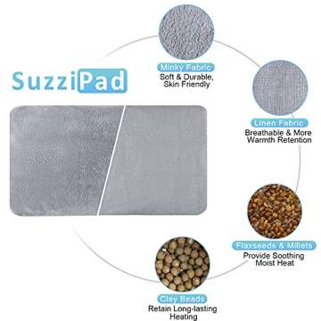 SuzziPad Heating Pad Microwavable with Washable Cover, 8 x 14" Heat Pad for Pain Relief, Heat Pack for Neck, Shoulder, Back, Knee, Cramps, Joint Pain and Muscle Ache, Moist Warm Compress (Grey)