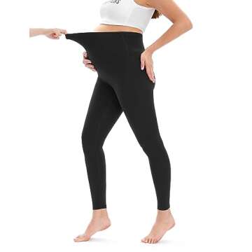 HOFISH Women's Maternity Leggings Over The Belly Pregnancy Soft Non-See-Through Yoga Pants Workout Leggings Black S