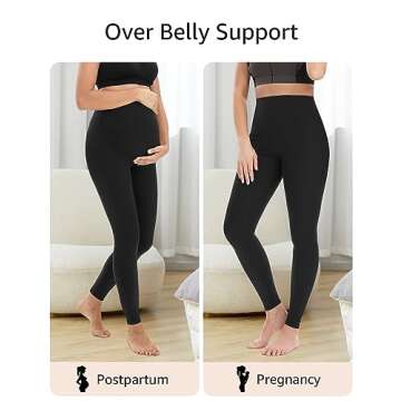 HOFISH Women's Maternity Leggings Over The Belly Pregnancy Soft Non-See-Through Yoga Pants Workout Leggings Black S
