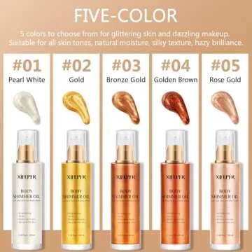 XIFEPFR Body Shimmer Oil, Rose Gold Face Brighten Glow Body Luminizer Highlighter Liquid Illuminator with Makeup Brush, Long Lasting Moisturizing Body Glitter Oil for Makeup (3.38 Fl Oz/#05)