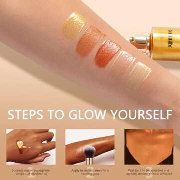 XIFEPFR Body Shimmer Oil, Rose Gold Face Brighten Glow Body Luminizer Highlighter Liquid Illuminator with Makeup Brush, Long Lasting Moisturizing Body Glitter Oil for Makeup (3.38 Fl Oz/#05)
