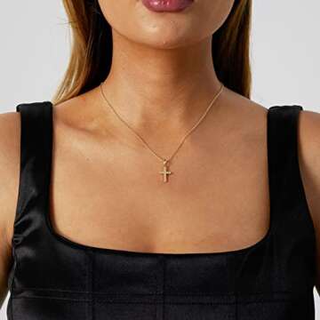 Tasiso Cross Pendant Necklace for Women 14K Gold Plated Dainty Cross Necklace Faith Cross Chain Neck...