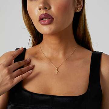Tasiso Cross Pendant Necklace for Women 14K Gold Plated Dainty Cross Necklace Faith Cross Chain Necklace Minimalist Everyday Charm Jewelry Gift
