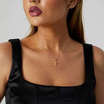 Tasiso Cross Pendant Necklace for Women 14K Gold Plated Dainty Cross Necklace Faith Cross Chain Necklace Minimalist Everyday Charm Jewelry Gift