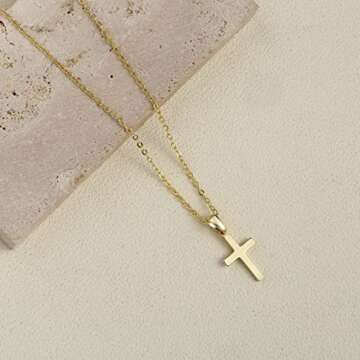 Tasiso Cross Pendant Necklace for Women 14K Gold Plated Dainty Cross Necklace Faith Cross Chain Necklace Minimalist Everyday Charm Jewelry Gift