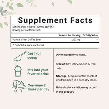 Pure Green Coffee Bean Extract, 4 Ounce, Filler Free with Natural Caffeine, Green Coffee Bean Fat Bu...