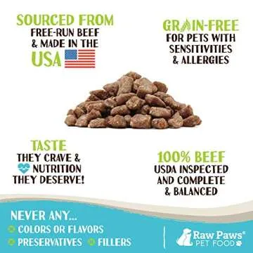 Raw Paws Free-Range Beef Freeze Dried Dog Treats & Cat Treats, 8-oz - Made in USA Raw Freeze Dried Cat Treats - Grass-Fed Cows - Grain, Wheat, Antibiotic-Free Beef Cat Treats - All Natural Pet Snacks