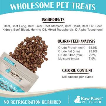 Raw Paws Free-Range Beef Freeze Dried Dog Treats & Cat Treats, 8-oz - Made in USA Raw Freeze Dried Cat Treats - Grass-Fed Cows - Grain, Wheat, Antibiotic-Free Beef Cat Treats - All Natural Pet Snacks