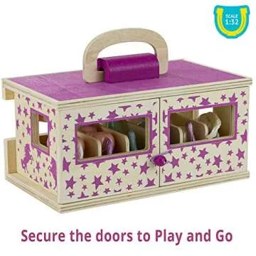 Breyer Horses Unicorn Magic Wooden Stable Playset with 6 Unicorns | 6 Piece | 6 Stablemates Unicorns Included | 6” H x 9” L x 2.5” D | 1:32 Scale | Model #59218, Multicolor