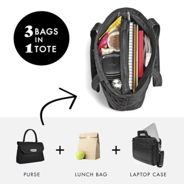 Fit & Fresh Metro 2-in-1 Quilted Tote, Multipurpose Travel and Work Bag with Insulated Cooler Compartment for Women, Laptop-Friendly, Thermal Insulated, Perfect for Office, Nurse, Teacher