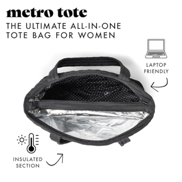 Fit & Fresh Metro 2-in-1 Quilted Tote, Multipurpose Travel and Work Bag with Insulated Cooler Compartment for Women, Laptop-Friendly, Thermal Insulated, Perfect for Office, Nurse, Teacher