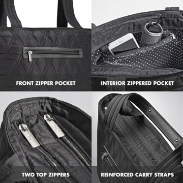 Fit & Fresh Metro 2-in-1 Quilted Tote, Multipurpose Travel and Work Bag with Insulated Cooler Compartment for Women, Laptop-Friendly, Thermal Insulated, Perfect for Office, Nurse, Teacher