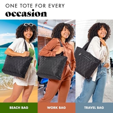 Fit & Fresh Metro 2-in-1 Quilted Tote, Multipurpose Travel and Work Bag with Insulated Cooler Compartment for Women, Laptop-Friendly, Thermal Insulated, Perfect for Office, Nurse, Teacher