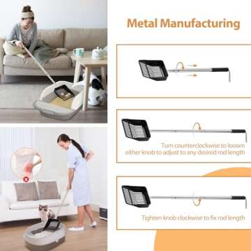 Metal Cat Litter Scoop, Extendable Long Handle Cat Sand Scoop,Suitable for Quick Screening of Pet Waste in Cat Sand Containers for Multi-Cat Families with a Stainless Steel Cat Litter Scoop (Large)