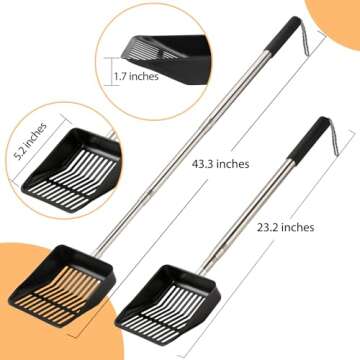 Metal Cat Litter Scoop, Extendable Long Handle Cat Sand Scoop,Suitable for Quick Screening of Pet Waste in Cat Sand Containers for Multi-Cat Families with a Stainless Steel Cat Litter Scoop (Large)