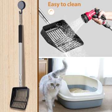Metal Cat Litter Scoop, Extendable Long Handle Cat Sand Scoop,Suitable for Quick Screening of Pet Waste in Cat Sand Containers for Multi-Cat Families with a Stainless Steel Cat Litter Scoop (Large)
