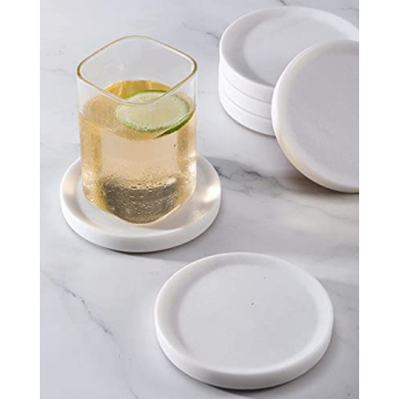 Designer White Marble Coasters Set of 6 for Home & Office