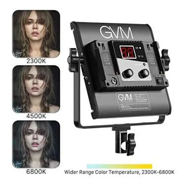 GVM Led Bi-Color Video Lights with APP Function, Variable CCT 2300K-6800K and 10%-100% Brightness with Digital Display for Video Studio Shooting, CRI97+ TLCI97 Led Light Panel +Barndoor