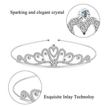 Hicarer 4 Pack Girls Princess Crystal Tiara Crown Silver Metal Rhinestone Crown Headbands Hair Jewel...