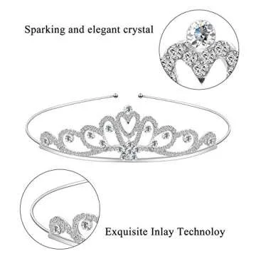 Hicarer 4 Pack Girls Princess Crystal Tiara Crown Silver Metal Rhinestone Crown Headbands Hair Jewel...