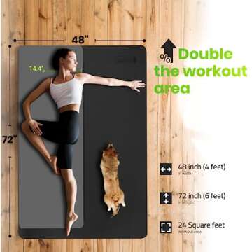 Gogokiwi Large Yoga Mat (6'x4') Extra Wide 1/4 Inch Thick Workout Mat for Home, Non Slip Fitness & Exercise Mat for Home Gym, Yoga, Pilates, Stretching, and Floor (Just Black)